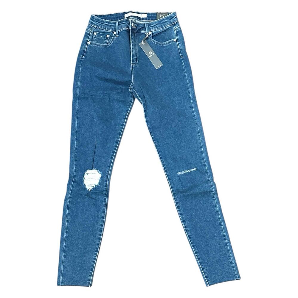 NWT‎ Tractr Jeans Diane Mid Rise Women's 2/26 Indigo Blue Distressed Skinny